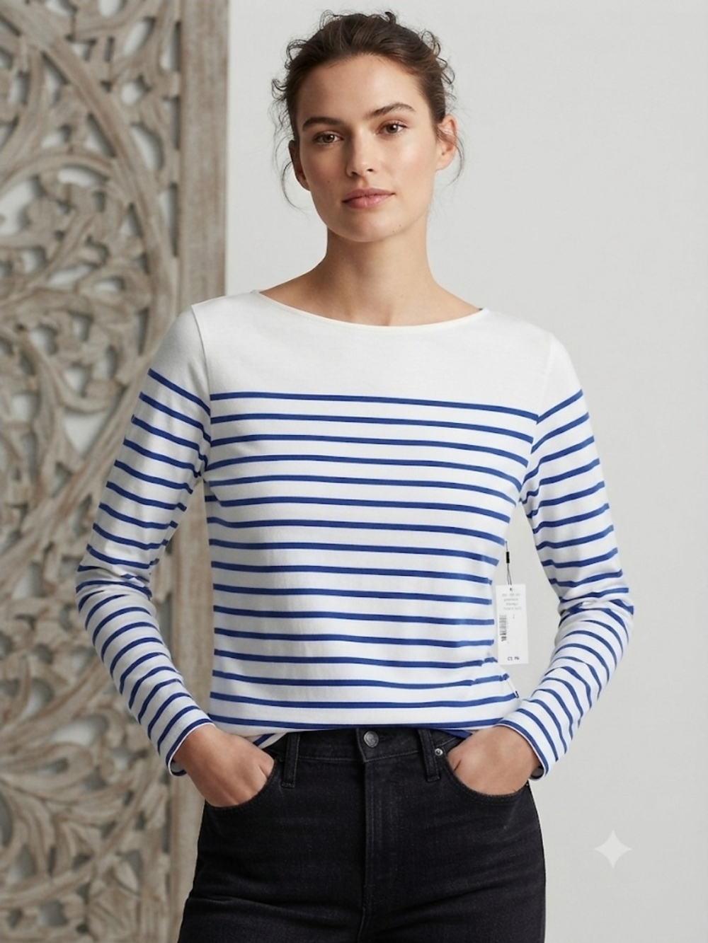 Ricki's Women’s White and Blue Striped Long-Sleeve Top Cotton